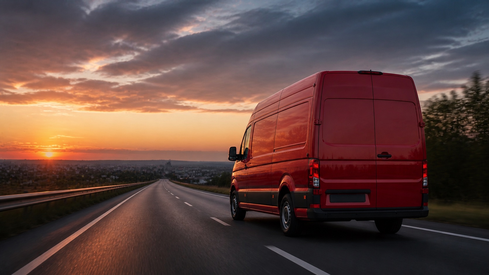VW Crafter pe sosea la apus pentru curse mai lungi